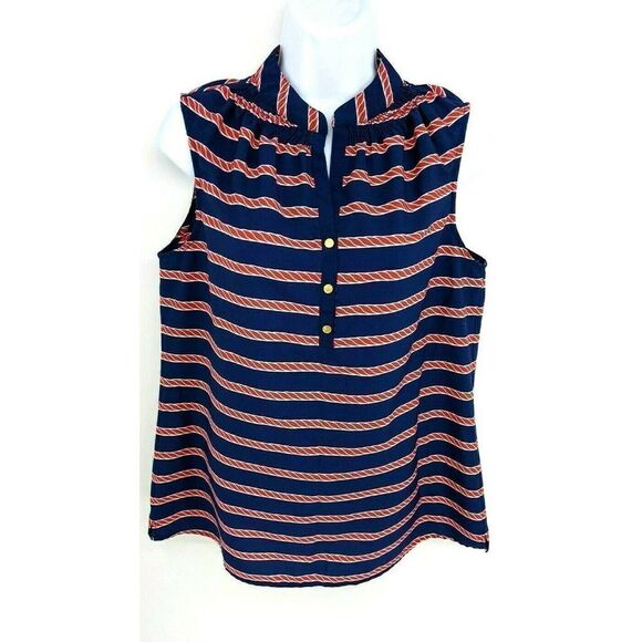 Macbeth Collection Americana Red White Blue Top Shirt Sleeveless V neck Nautical - Picture 10 of 10